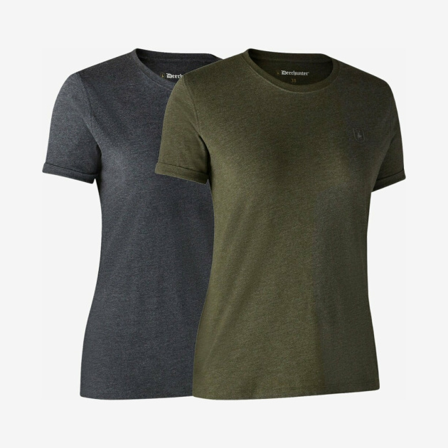 Deerhunter - Ladies Basic 2-pak t-shirt (Adventure green melange) - 44