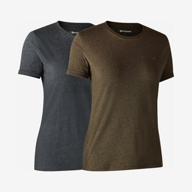Deerhunter - Ladies Basic 2-pak t-shirt (Brown leaf melange) - 46