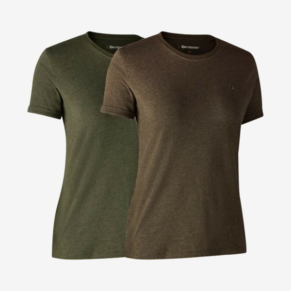 Deerhunter - Ladies Basic 2-pak t-shirt (Grøn/Brun) - 38