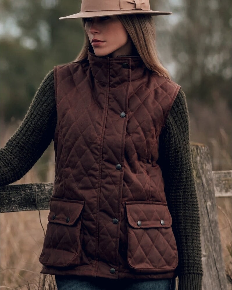 Haxby Ladies Wax Diamond Quilted Gilet vest, kastaniebrun - 8/XS